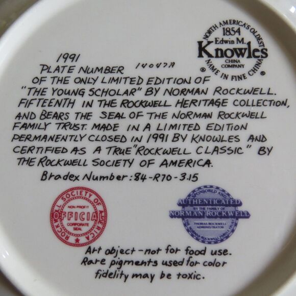 Norman Rockwell Ltd Edition 1991 "The Young Scholar" Collector's Plate EUC - Picture 2 of 3